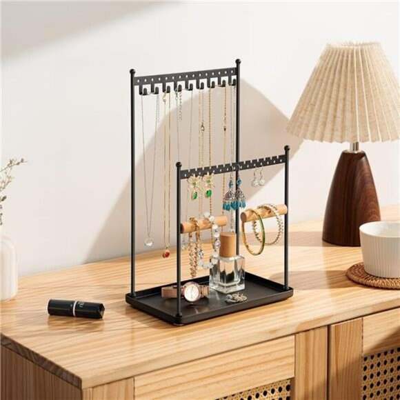 Black 3 Tier Jewelry Stand Necklace Earring Bracelet Ring Holder Organizer - Picture 4 of 8